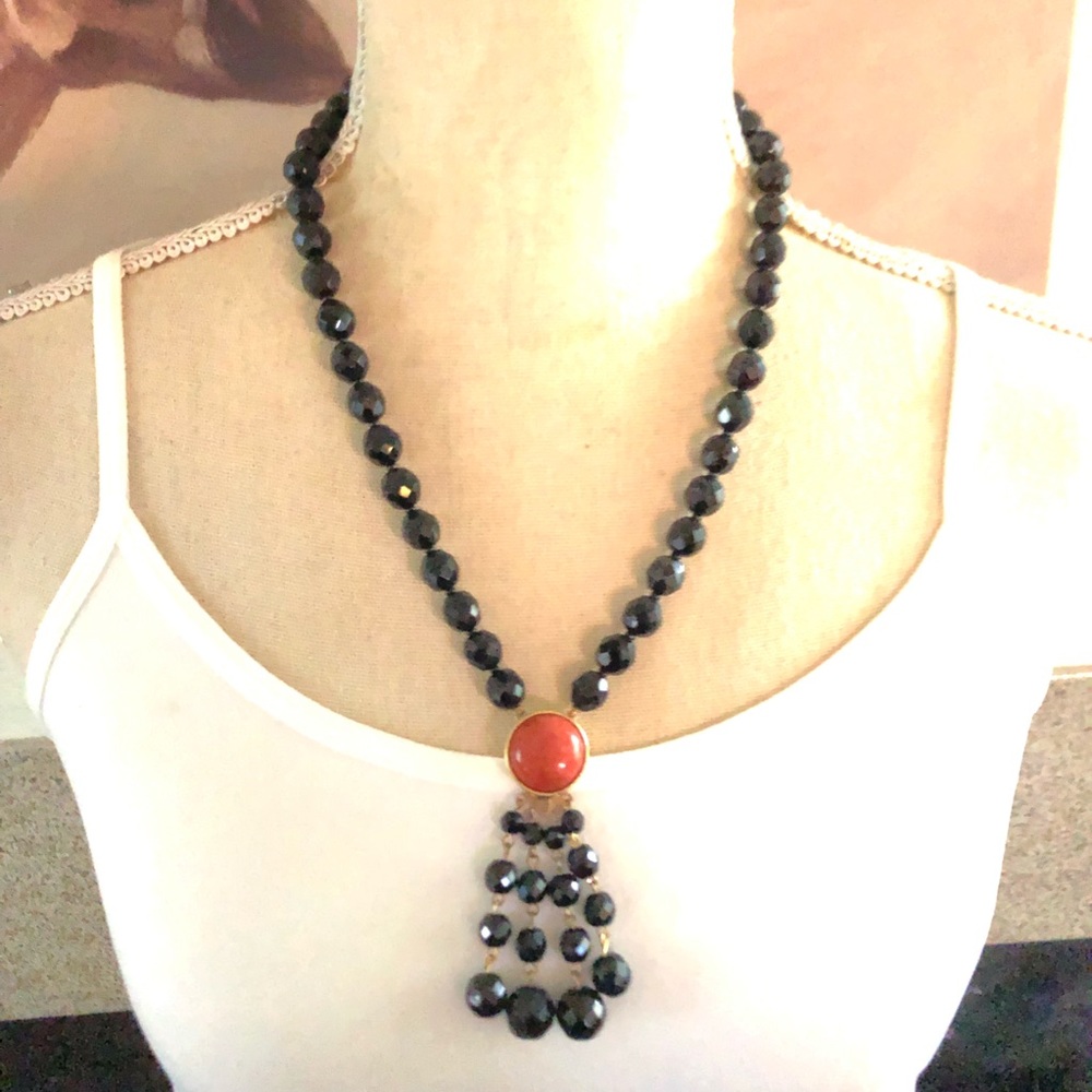 Vintage faceted glass bead versatile dual box clasp fringe necklace